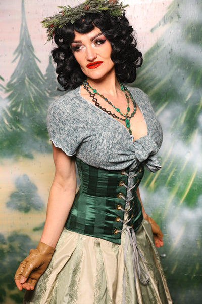 Petite Wench Corset in Verdant Matte & Satin Stripe- Day 6 of 12 Days of Damsel Christmas 2025