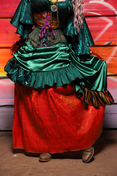 33. Swoon Skirt w/patchwork ruffle in Jewelwing Satin - A Chest Full of Jewels Collection