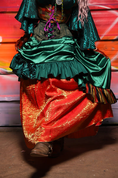 33. Swoon Skirt w/patchwork ruffle in Jewelwing Satin - A Chest Full of Jewels Collection