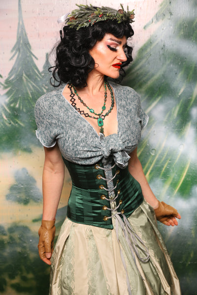 Petite Wench Corset in Verdant Matte & Satin Stripe- Day 6 of 12 Days of Damsel Christmas 2025