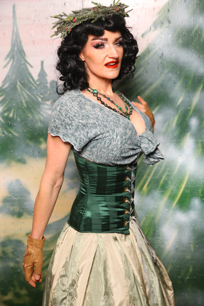 Petite Wench Corset in Verdant Matte & Satin Stripe- Day 6 of 12 Days of Damsel Christmas 2025