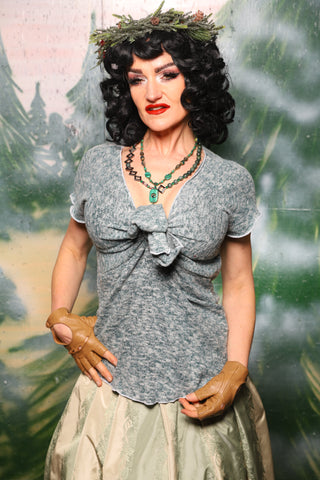 Knotty Blouse in Heather Evergreen Soft Stretch Sweater Knit - Day 6 of 12 Days of Damsel Christmas 2025