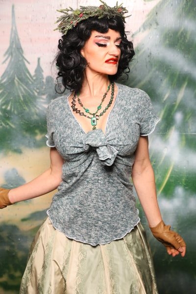 Knotty Blouse in Heather Evergreen Soft Stretch Sweater Knit - Day 6 of 12 Days of Damsel Christmas 2025