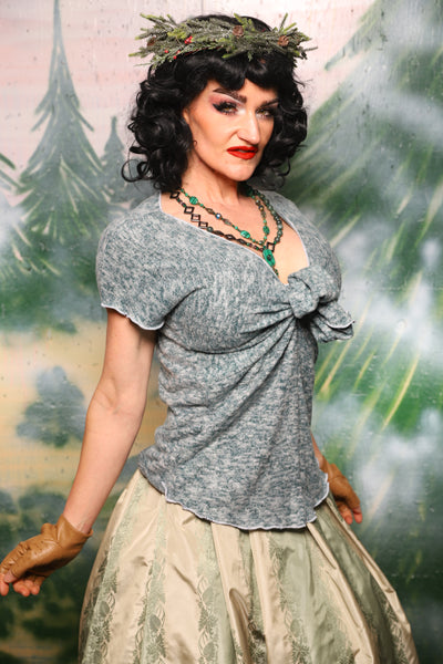 Knotty Blouse in Heather Evergreen Soft Stretch Sweater Knit - Day 6 of 12 Days of Damsel Christmas 2025