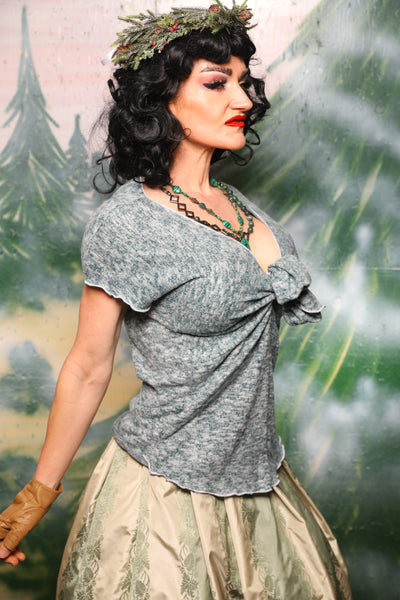 Knotty Blouse in Heather Evergreen Soft Stretch Sweater Knit - Day 6 of 12 Days of Damsel Christmas 2025