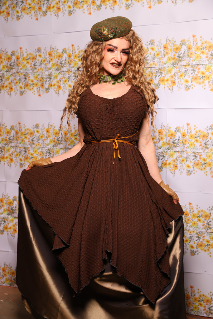 04. Cap Sleeve Fairy Dress In Brown Solid Textured Spandex - The Leave Damsel in this Dress Corsets 04. Cap Sleeve Fairy Dress In Brown Solid Textured Spandex - The Leave Damsel in this Dress Corsets