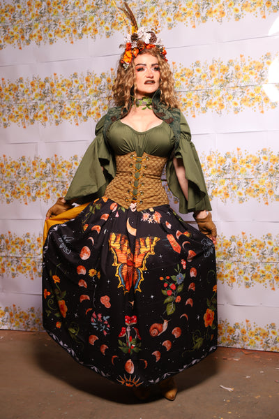 59. Tulip Skirt In Dark Fae Energy With Goldenrod Back - The Leave It To Beaver Collection