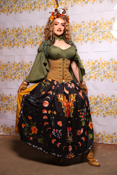 59. Tulip Skirt In Dark Fae Energy With Goldenrod Back - The Leave It To Beaver Collection
