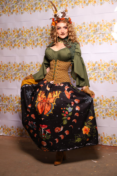59. Tulip Skirt In Dark Fae Energy With Goldenrod Back - The Leave It To Beaver Collection