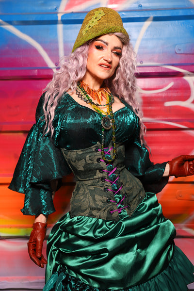 42. Wench Underbust Corset in Forest Scroll - A Chest Full of Jewels Collection