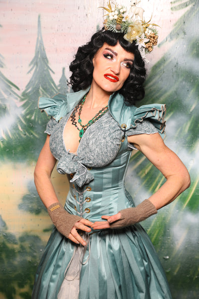 Petite Vixen Corset w/Ruffles in Frostmint Matte & Satin Stripe- Day 6 of 12 Days of Damsel Christmas 2025