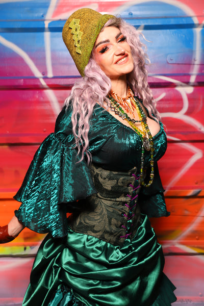 42. Wench Underbust Corset in Forest Scroll - A Chest Full of Jewels Collection