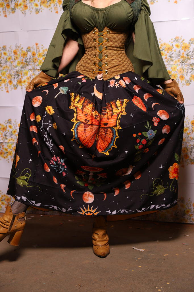 59. Tulip Skirt In Dark Fae Energy With Goldenrod Back - The Leave It To Beaver Collection