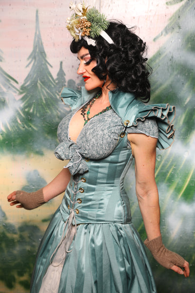 Petite Vixen Corset w/Ruffles in Frostmint Matte & Satin Stripe- Day 6 of 12 Days of Damsel Christmas 2025