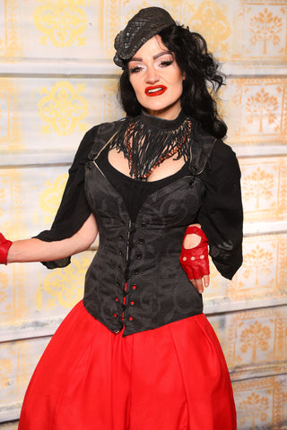 Courtier Corset in Midnight Serenade – Overbust Corset with Collar & Straps | Renaissance Faire, LARP, Cosplay - TTS