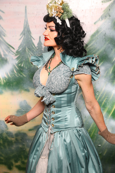 Petite Vixen Corset w/Ruffles in Frostmint Matte & Satin Stripe- Day 6 of 12 Days of Damsel Christmas 2025