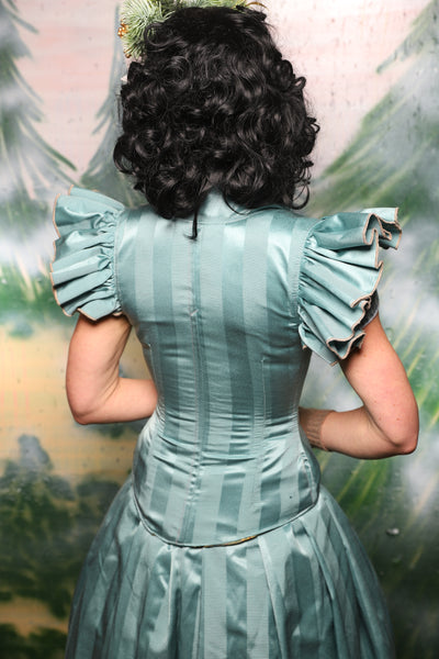 Petite Vixen Corset w/Ruffles in Frostmint Matte & Satin Stripe- Day 6 of 12 Days of Damsel Christmas 2025