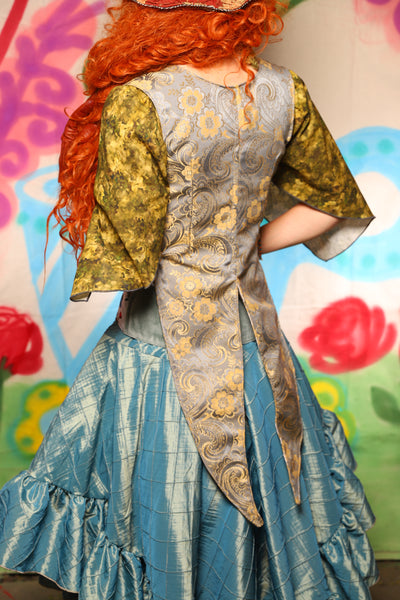 Tailed Cropped Vixen in Pale Blue & Gold Floral Damask - The "Twisted Tea Party" Collection