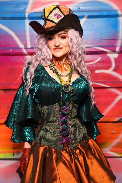 29. Petite Wench Underbust Corset in Forest Scroll - A Chest Full of Jewels Collection