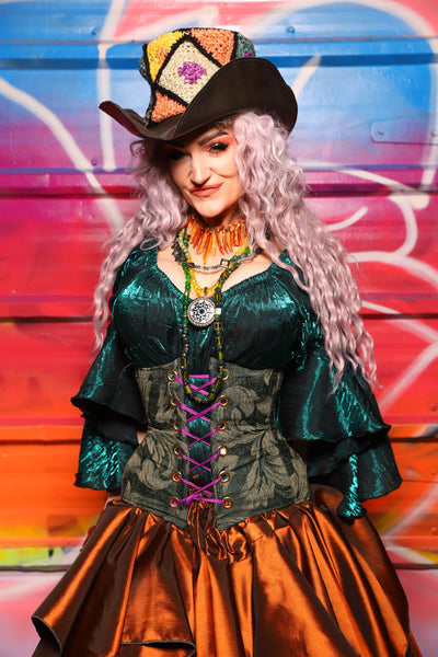 29. Petite Wench Underbust Corset in Forest Scroll - A Chest Full of Jewels Collection
