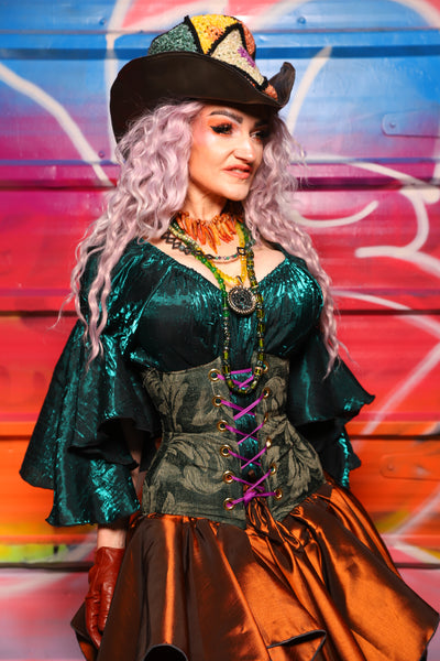 29. Petite Wench Underbust Corset in Forest Scroll - A Chest Full of Jewels Collection