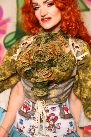 Cropped Dapper Vixen in Pale Blue & Gold Floral Damask - The "Twisted Tea Party" Collection