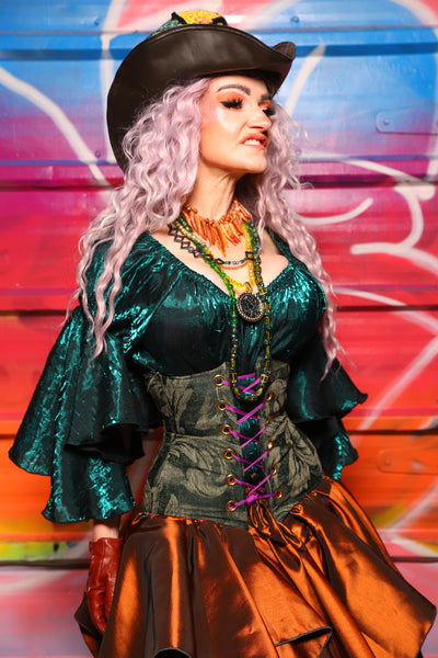 29. Petite Wench Underbust Corset in Forest Scroll - A Chest Full of Jewels Collection