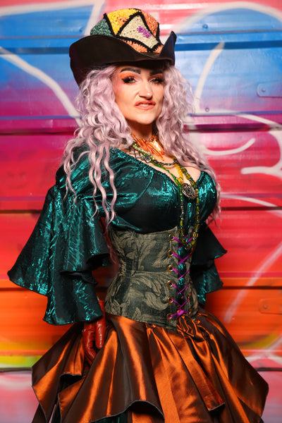 29. Petite Wench Underbust Corset in Forest Scroll - A Chest Full of Jewels Collection