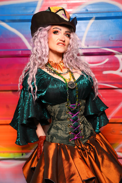29. Petite Wench Underbust Corset in Forest Scroll - A Chest Full of Jewels Collection