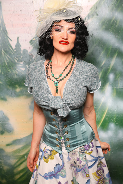 Petite Wench Corset in Frostmint Matte & Satin Stripe- Day 6 of 12 Days of Damsel Christmas 2025