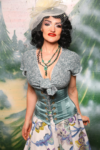 Petite Wench Corset in Frostmint Matte & Satin Stripe- Day 6 of 12 Days of Damsel Christmas 2025