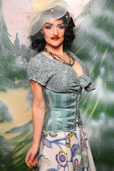 Petite Wench Corset in Frostmint Matte & Satin Stripe- Day 6 of 12 Days of Damsel Christmas 2025