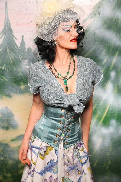 Petite Wench Corset in Frostmint Matte & Satin Stripe- Day 6 of 12 Days of Damsel Christmas 2025