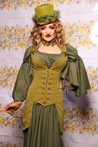 08. Courtier Knee Length Pirate Coat In Olive Diamond - The Leave It To Beaver Collection