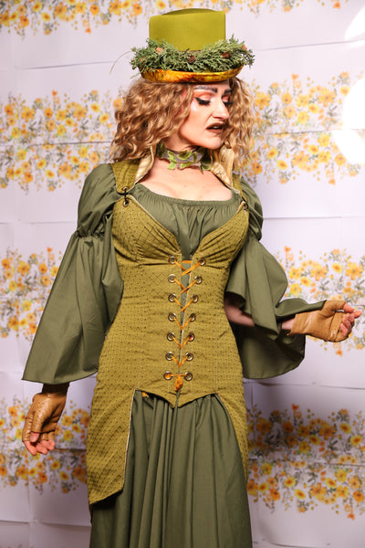 08. Courtier Knee Length Pirate Coat In Olive Diamond - The Leave It To Beaver Collection