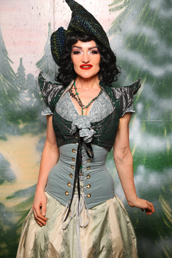 Cropped Faerie Bodice in Emerald & Silver Medallion*Please Order by BUST measurement!* - Day 6 of 12 Days of Damsel Christmas 2025