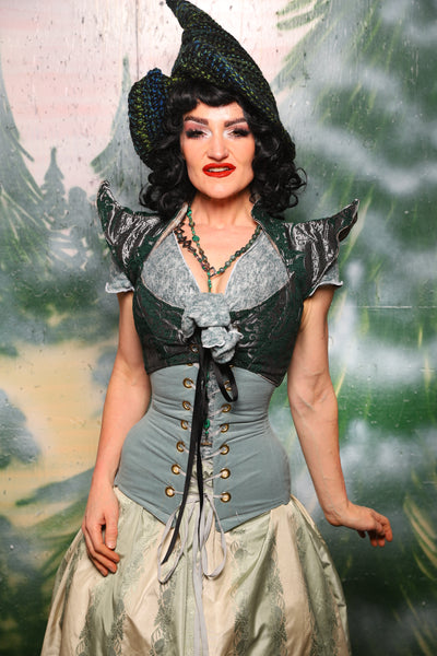 Cropped Faerie Bodice in Emerald & Silver Medallion*Please Order by BUST measurement!* - Day 6 of 12 Days of Damsel Christmas 2025