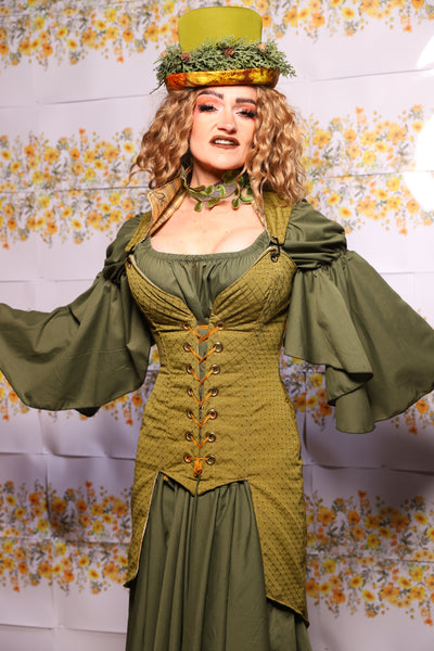08. Courtier Knee Length Pirate Coat In Olive Diamond - The Leave It To Beaver Collection