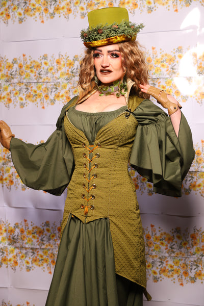 08. Courtier Knee Length Pirate Coat In Olive Diamond - The Leave It To Beaver Collection