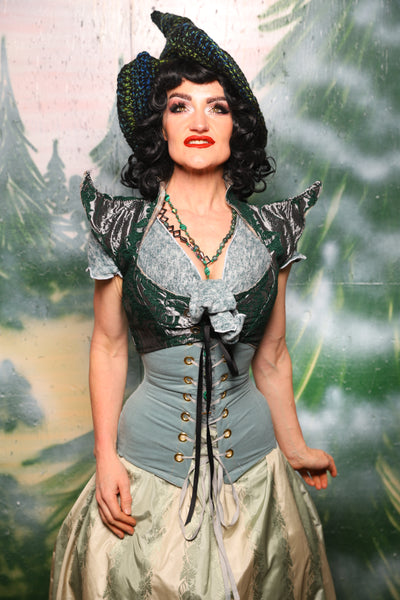 Cropped Faerie Bodice in Emerald & Silver Medallion*Please Order by BUST measurement!* - Day 6 of 12 Days of Damsel Christmas 2025