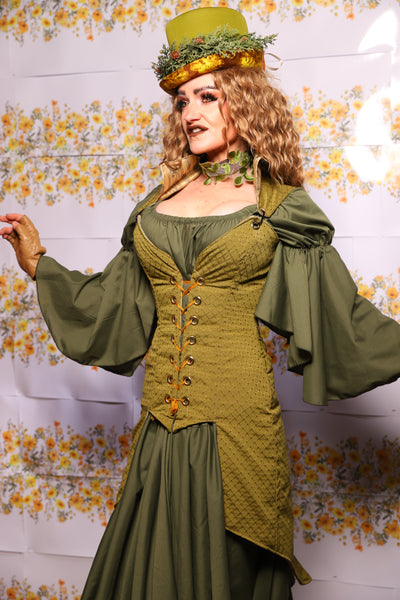 08. Courtier Knee Length Pirate Coat In Olive Diamond - The Leave It To Beaver Collection