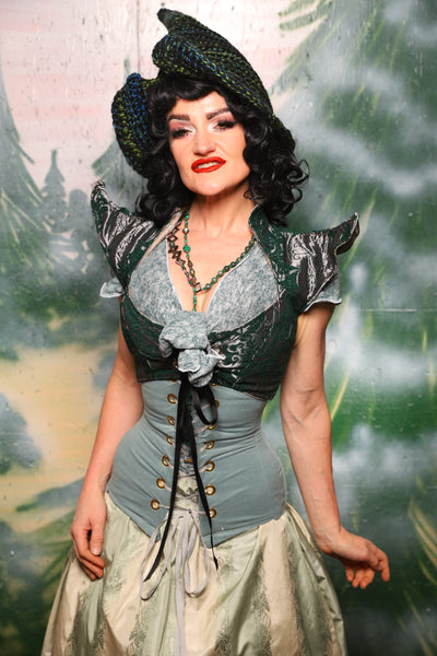 Cropped Faerie Bodice in Emerald & Silver Medallion*Please Order by BUST measurement!* - Day 6 of 12 Days of Damsel Christmas 2025
