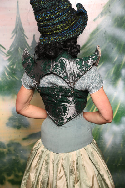 Cropped Faerie Bodice in Emerald & Silver Medallion*Please Order by BUST measurement!* - Day 6 of 12 Days of Damsel Christmas 2025
