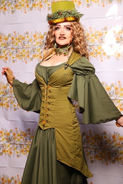 08. Courtier Knee Length Pirate Coat In Olive Diamond - The Leave It To Beaver Collection