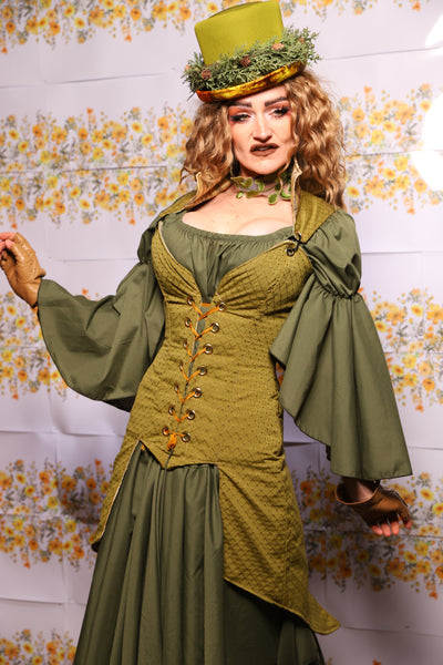 08. Courtier Knee Length Pirate Coat In Olive Diamond - The Leave It To Beaver Collection