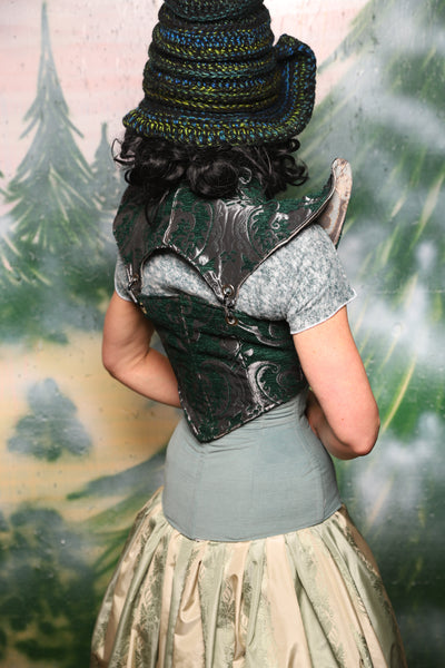 Cropped Faerie Bodice in Emerald & Silver Medallion*Please Order by BUST measurement!* - Day 6 of 12 Days of Damsel Christmas 2025