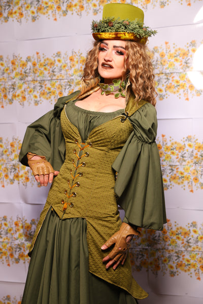 08. Courtier Knee Length Pirate Coat In Olive Diamond - The Leave It To Beaver Collection