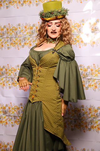 08. Courtier Knee Length Pirate Coat In Olive Diamond - The Leave It To Beaver Collection