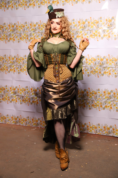 54. Swoon Skirt In Twig Taffeta With Patchwork Ruffle - The Leave It To Beaver Collection