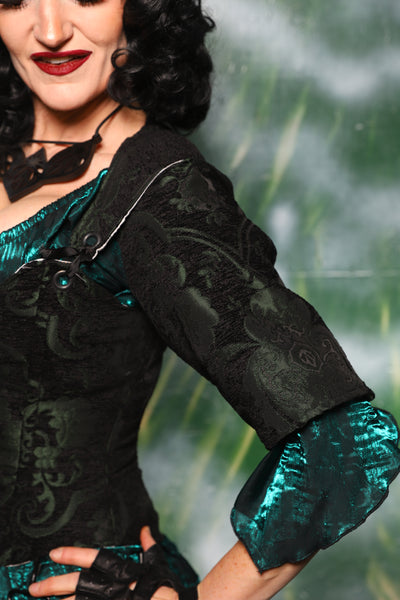 Detachable Elbow Sleeves in Black & Green Medallion - Day 3 of 12 Days of Christmas